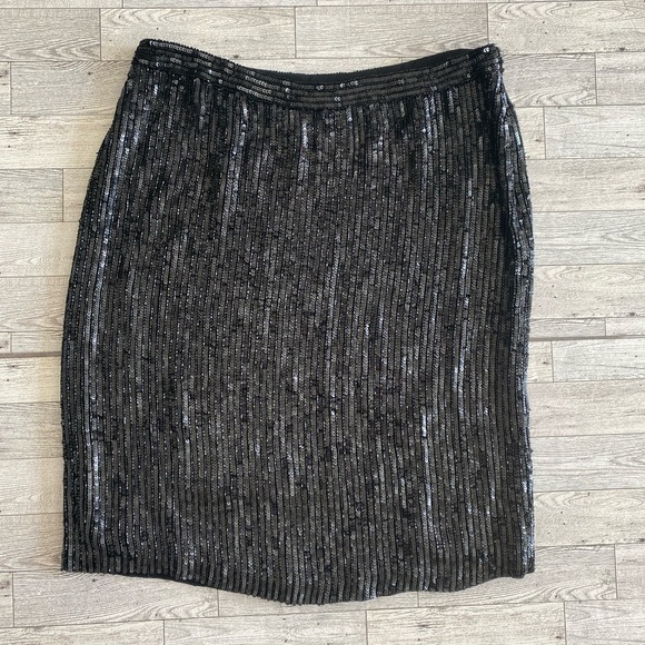 INC International Concepts I.N.C. Black Sequined Pencil 100%‎ Silk Skirt Size 6 - Picture 1 of 7